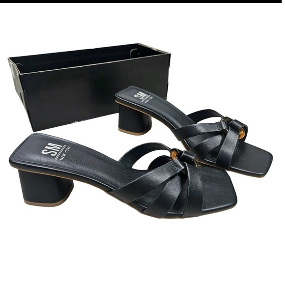 SM New York Jordan Black Heeled Mules Slides Women's Size 7M Minimalist - Picture 1 of 7